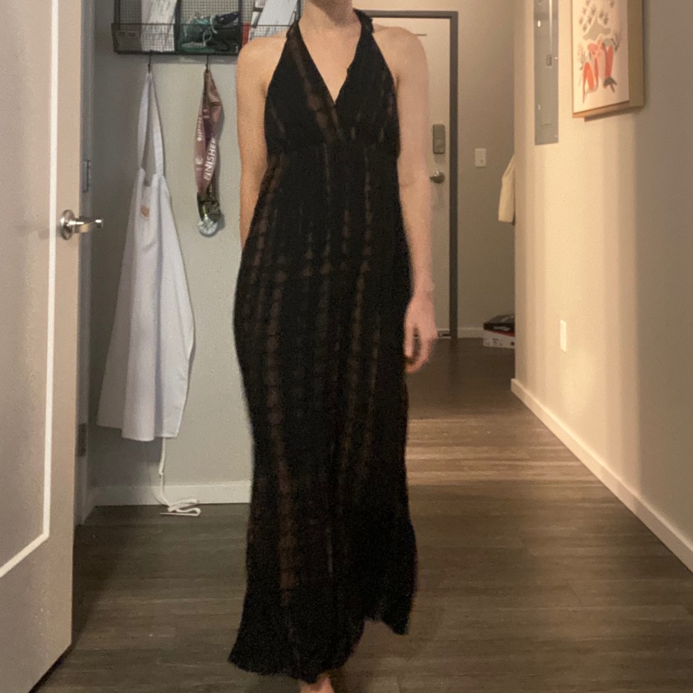 Beachy Boho Bali Maxi Dress | Black Tie Dye | Size S